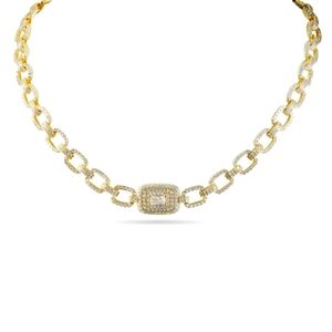 Pave Square Radiant Cut Link Necklace